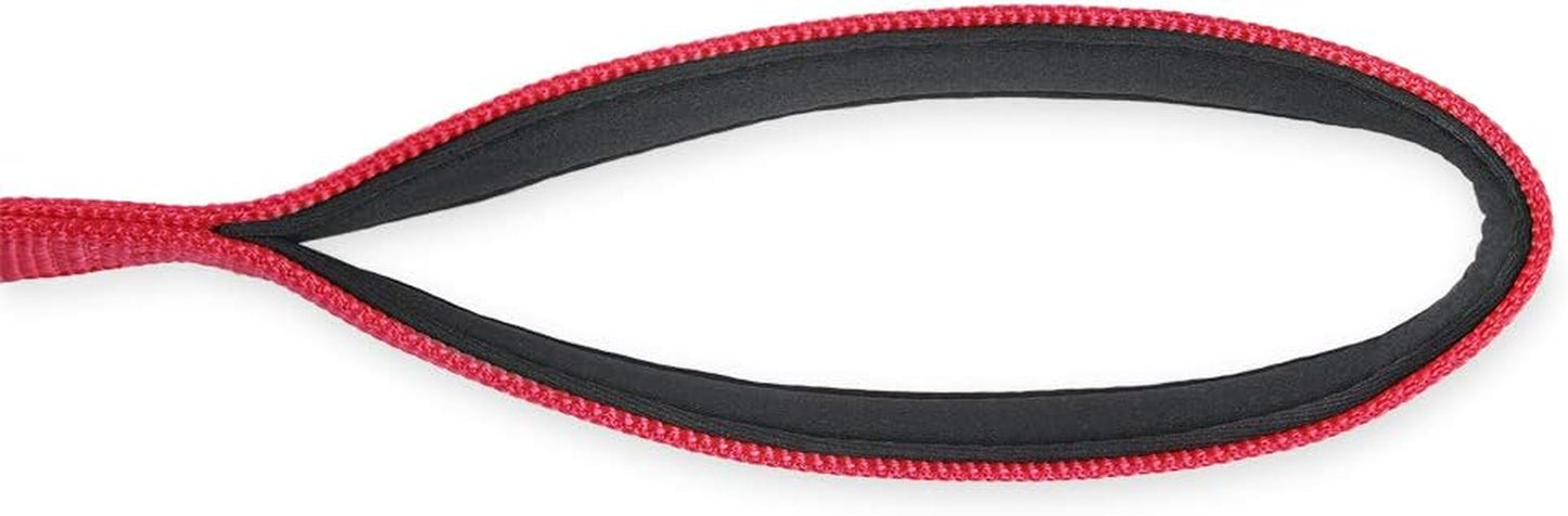 Traffic Nylon 18 Inches Short Leash with Soft Neoprene Padded Handle for Giant Large Medium Boy and Girl Dogs - Professional Training, Daily Use Walking. (18 Inches, Red)