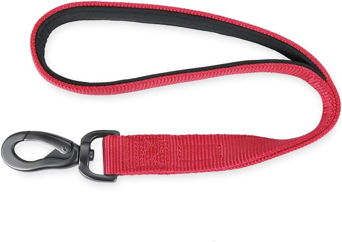 Traffic Nylon 18 Inches Short Leash with Soft Neoprene Padded Handle for Giant Large Medium Boy and Girl Dogs - Professional Training, Daily Use Walking. (18 Inches, Red)